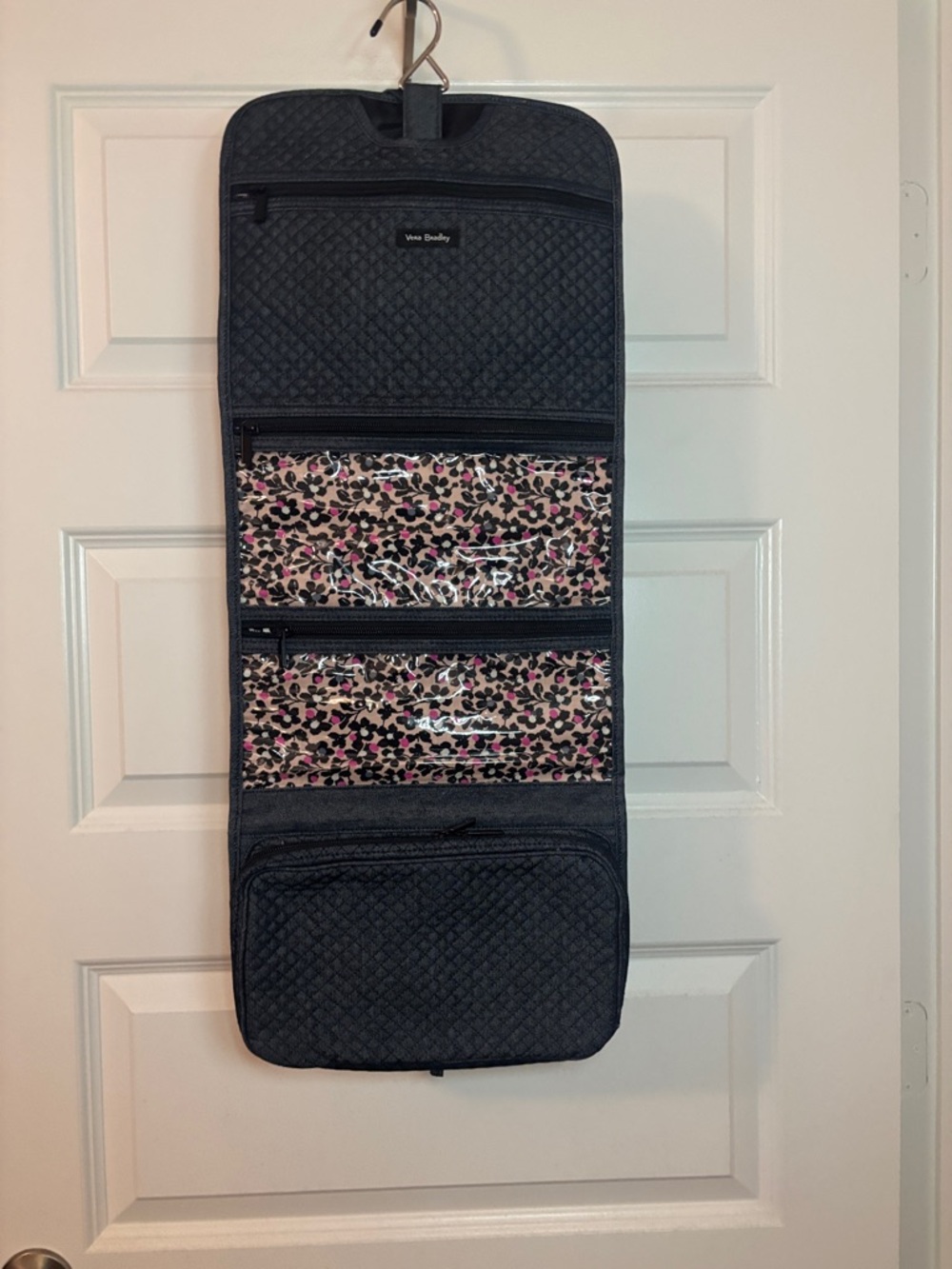 Vera Bradley Denim Quilted Travel Hanging Organizer w/Pink Floral Pockets vacay